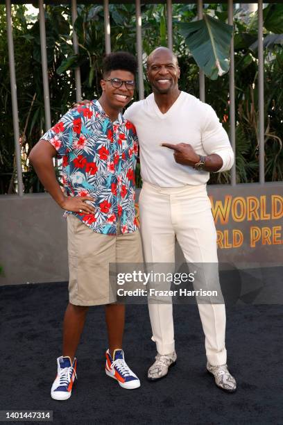 Isaiah Crews and Terry Crews attend the Los Angeles premiere of Universal Pictures' "Jurassic World Dominion" on June 06, 2022 in Hollywood,...