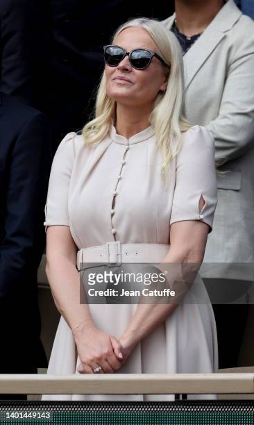 Mette-Marit, Crown Princess of Norway attends the men's final on day 15 of the French Open 2022 held at Stade Roland Garros on June 5, 2022 in Paris,...