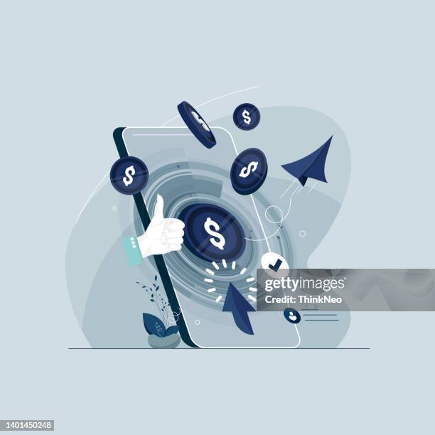 stockillustraties, clipart, cartoons en iconen met sending and receiving payment with a smartphone. - financial technology