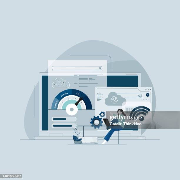 stockillustraties, clipart, cartoons en iconen met website speed loading time vector icon, web browser seo analyzer - beladen