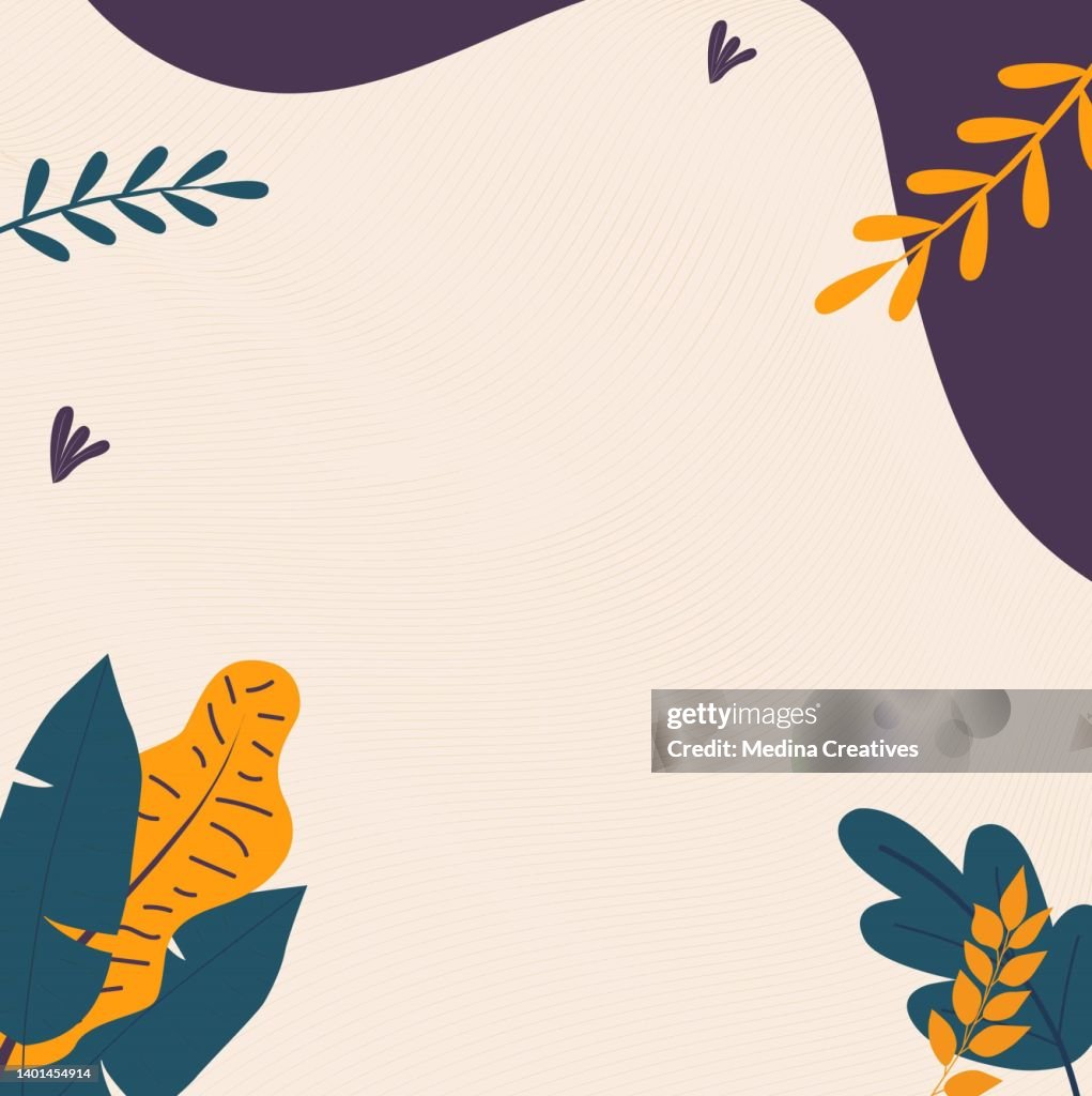 Hand Drawn Floral Leaves on Abstract Liquid Shapes Background
