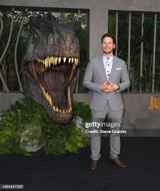 Chris Pratt arrives at the Los Angeles Premiere Of Universal Pictures "Jurassic World Dominion" on June 06, 2022 in Hollywood, California.