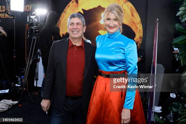 NBCUniversal CEO Jeff Shell and Laura Dern attend the Los Angeles premiere of Universal Pictures' "Jurassic World Dominion" on June 06, 2022 in...
