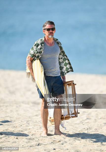Ethan Hawke is seen filming on location for "Leave the World Behind" in Sunken Meadow State Park on June 6, 2022 in the Town of Smithtown in Suffolk...