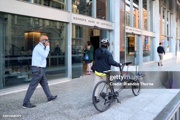 Commuters walk past the Reserve Bank of Australia building on June 07, 2022 in Sydney, Australia. The Reserve Bank of Australia today raised the cash...