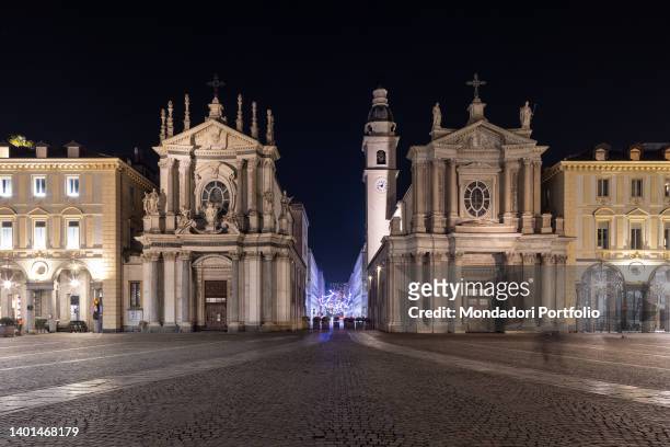 The two churches, called twins, Santa Cristina and San Carlo on the shorter side of Piazza San Carlo. Turin , February 9th, 2022