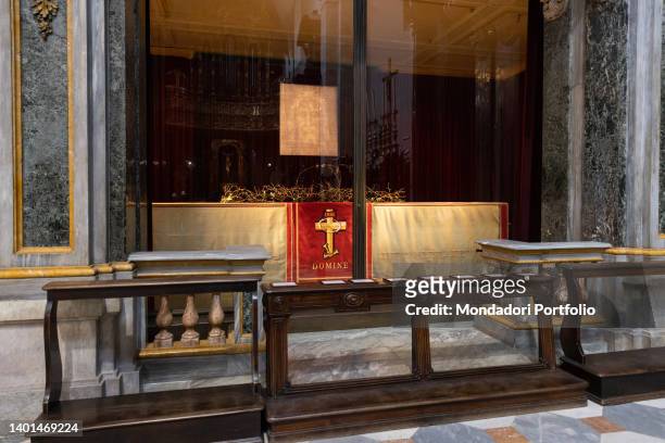 Display of the Holy Shroud, located at the end of the left aisle of the Cathedral. Turin , February 10th, 2022