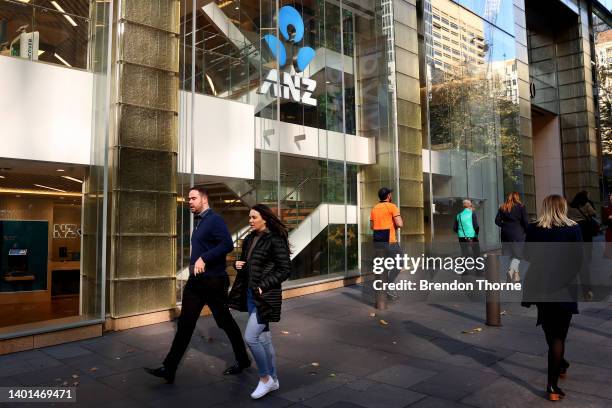 Commuters walk past an ANZ Bank branch in Martin Place on June 07, 2022 in Sydney, Australia. The Reserve Bank of Australia today raised the cash...