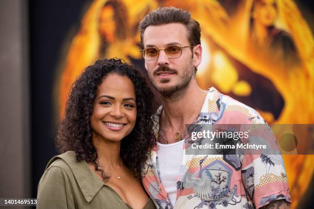 Christina Milian and Matt Pokora arrive at the Los Angeles premiere of Universal Pictures' 'Jurassic World Dominion' on June 06, 2022 in Los Angeles,...