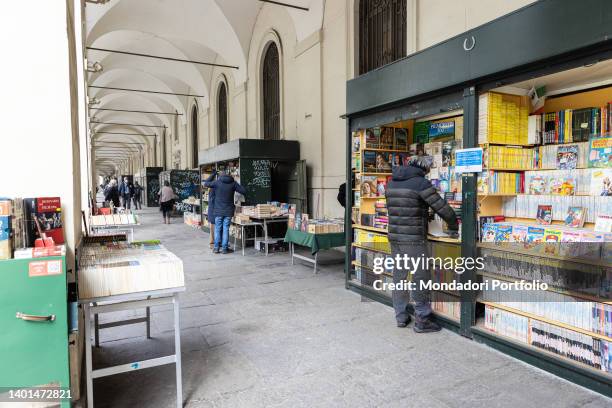 Book stalls under the arcades of via Po. Turin , February 10th, 2022