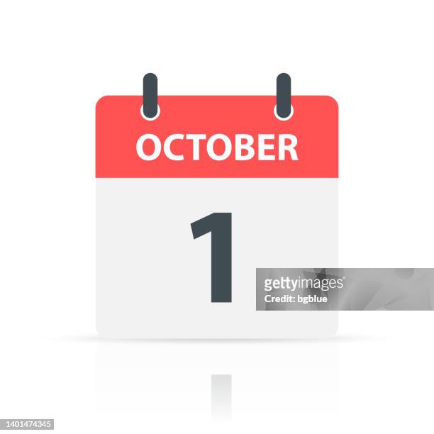 october 1 - daily calendar icon with reflection on white background - october stock illustrations