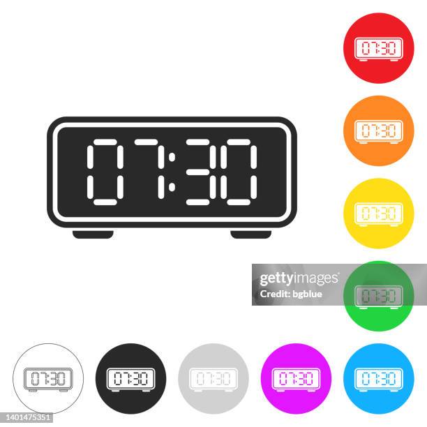 digital clock. icon on colorful buttons - digital clock stock illustrations