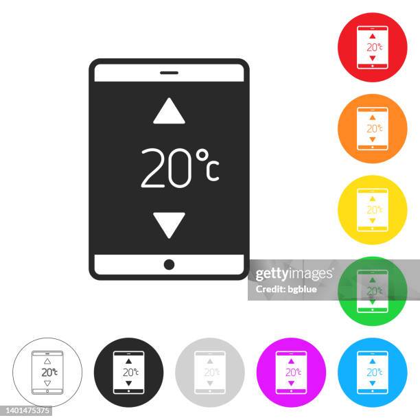 tablet pc with heating control. icon on colorful buttons - measuring height stock illustrations