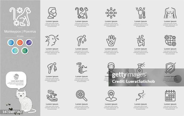 ilustraciones, imágenes clip art, dibujos animados e iconos de stock de monkeypox , poxvirusline iconos infografía de contenido - síntoma