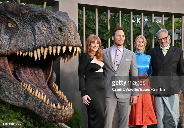 Bryce Dallas Howard, Chris Pratt, Laura Dern, and Jeff Goldblum attend the Los Angeles Premiere of Universal Pictures "Jurassic World Dominion" on...