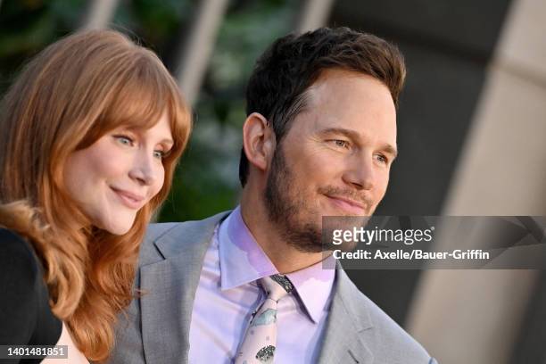 Bryce Dallas Howard and Chris Pratt attend the Los Angeles Premiere of Universal Pictures "Jurassic World Dominion" on June 06, 2022 in Hollywood,...