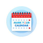 Mark your calendar for landing page design. Calendar reminder. Check mark icon