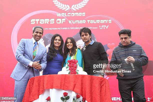 Prof. Arindam Chaudhuri, Prof. Rajita Chaudhuri , Bollywood actors and newly married couple of Genelia D'souza and Riteish Deshmukh with producer...