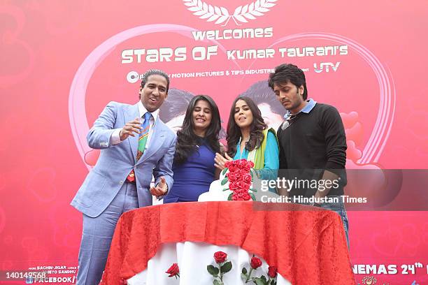 Prof. Arindam Chaudhuri, Prof. Rajita Chaudhuri , Bollywood actors and newly married couple of Genelia D'souza and Riteish Deshmukh during the...