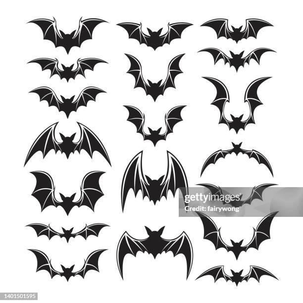 set of bat silhouettes - halloween stencil stock illustrations