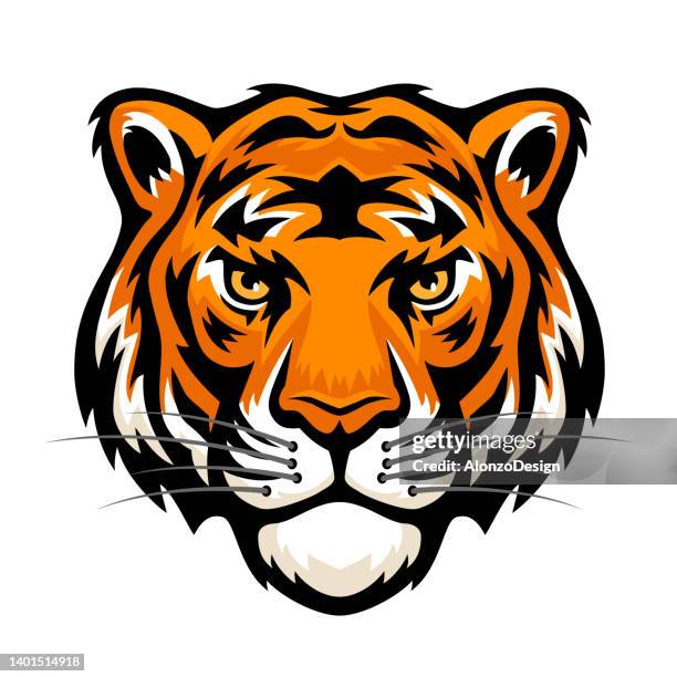 ilustraciones, imágenes clip art, dibujos animados e iconos de stock de logotipo de tiger head. diseño creativo de mascotas. - cabeza de animal