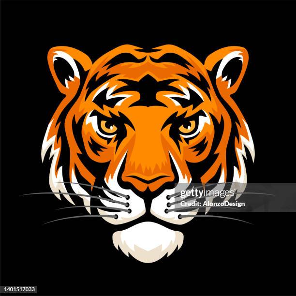tiger head logo. mascot creative design. black background. - tiger image tattos stock illustrations