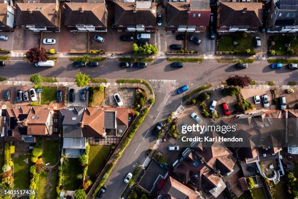 an aerial view of suburban streets in north london - southgate stock pictures, royalty-free photos & images