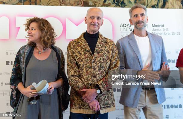 Rizoma director Gabriela Marti, director John Waters, and Madrid Film Office director Raul Torquemada during the presentation of the Rizoma Film...