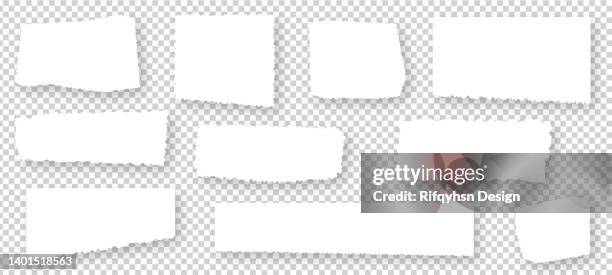 ilustraciones, imágenes clip art, dibujos animados e iconos de stock de conjunto de fragmentos de papel desgarrados alargados aislados sobre fondo blanco - papel recortado