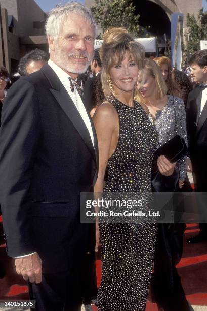 Businessman Ted Turner and actress Jane Fonda attend the 44th Annual Primetime Emmy Awards on August 30, 1992 at the Pasadena Civic Auditorium in...
