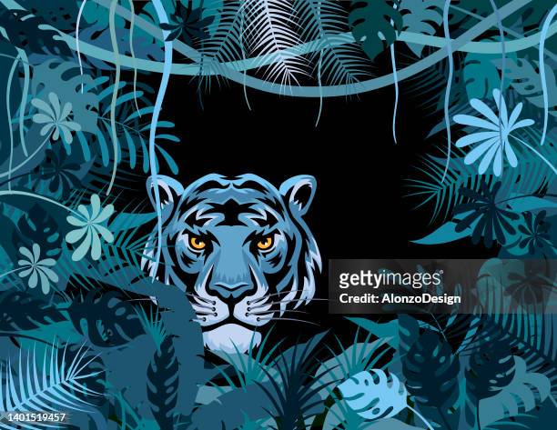 tiger in the jungle. mascot creative logo design. - animals in the wild stock illustrations