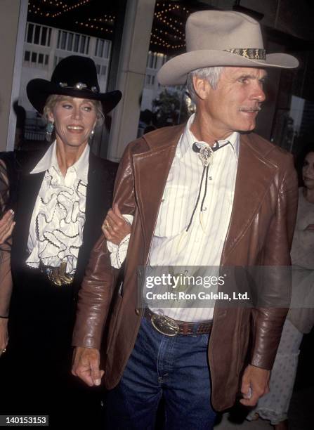 Actress Jane Fonda and businessman Ted Turner attend the 11th Annual Golden Boot Awards on August 21, 1993 at the Century Plaza Hotel in Century...