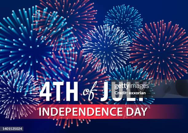 ilustraciones, imágenes clip art, dibujos animados e iconos de stock de 4 de julio fuegos artificiales brillantes - día de la independencia