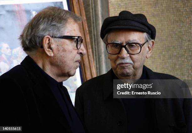 Directors Paolo Taviani and Vittorio Taviani attend the 'Cesare Deve Morire' photocall at Nuovo Sacher on February 29, 2012 in Rome, Italy.