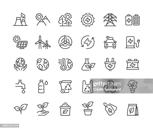 bildbanksillustrationer, clip art samt tecknat material och ikoner med ecology line icons editable stroke - förpackning
