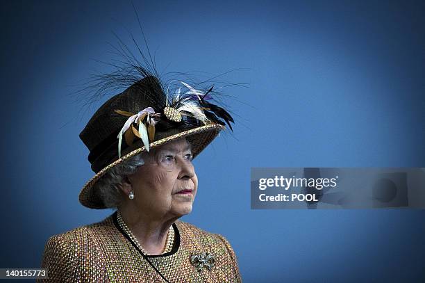 Britain's Queen Elizabeth II opens the newly re-furbished Somerset House East Wing, King's College, London on February 29, 2012. Queen Elizabeth II...