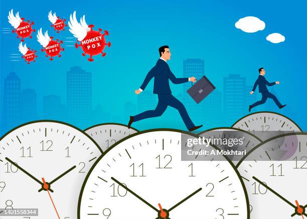 monkey pox, running against time, fleeing... - stampede stock illustrations
