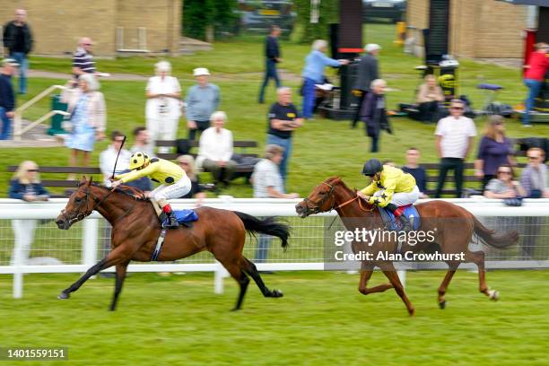 Andrea Atzeni riding Soul Stopper win The Sorvio Insurance Brokers Maiden Stakes at Salisbury Racecourse on June 07, 2022 in Salisbury, England.