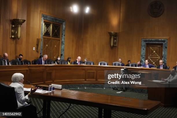 Secretary of the Treasury Janet Yellen testifies during a hearing before Senate Finance Committee at Dirksen Senate Office Building on Capitol Hill...