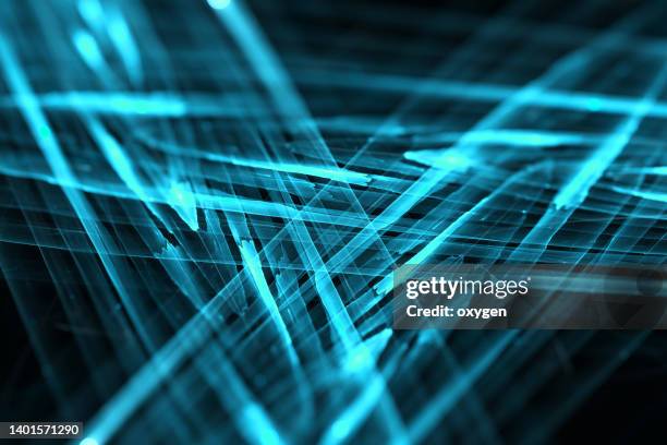 abstract futuristic  triangle technology teal blue light fractal.  green glowing neon background - teal bokeh stock pictures, royalty-free photos & images