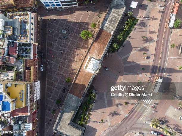 cartagena, colombia: top down view of colonial old town - plaza de los coches stock pictures, royalty-free photos & images