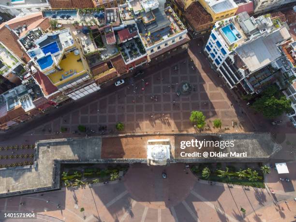 cartagena, colombia: top down view of colonial old town - plaza de los coches stock pictures, royalty-free photos & images