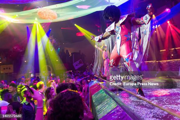 Dancer at the Flower Power party at Pacha Ibiza nightclub, on June 7 in Ibiza, Balearic Islands, Spain. The Flower Power party has been held at the...