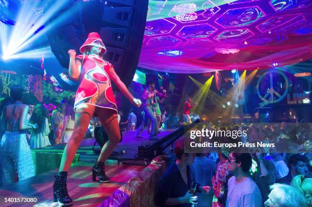 Dancer at the Flower Power party at Pacha Ibiza nightclub, on June 7 in Ibiza, Balearic Islands, Spain. The Flower Power party has been held at the...