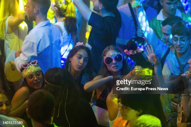 People attend the Flower Power party at the Pacha Ibiza nightclub on June 7 in Ibiza, Balearic Islands, Spain. The Flower Power party has been held...