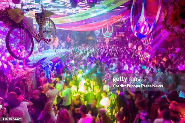 Decoration and general view of the Flower Power party at Pacha Ibiza nightclub, on June 7 in Ibiza, Balearic Islands, Spain. The Flower Power party...