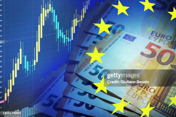 European currency Euro. Stock market and exchange concept. EU Currency  market. Stock market graph. 50 euros. Value of money.