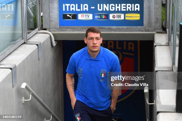 Andrea Belotti of Italy arrives at the stadium prior to the UEFA Nations League League A Group 3 match between Italy and Hungary on June 07, 2022 in...