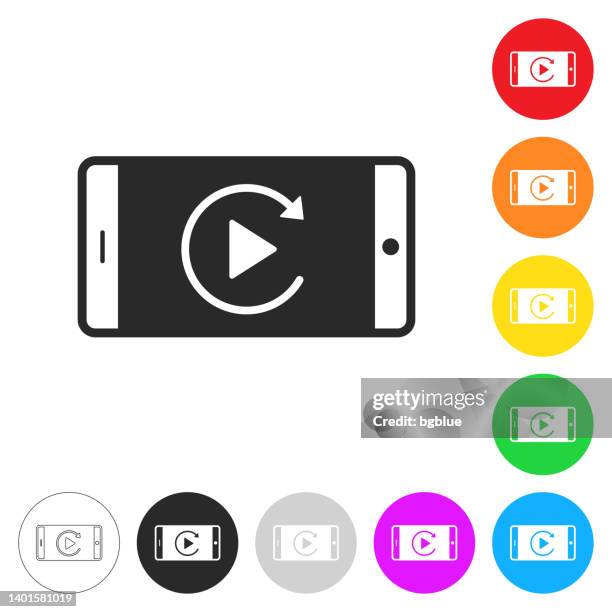 replay on smartphone. icon on colorful buttons - replay stock illustrations