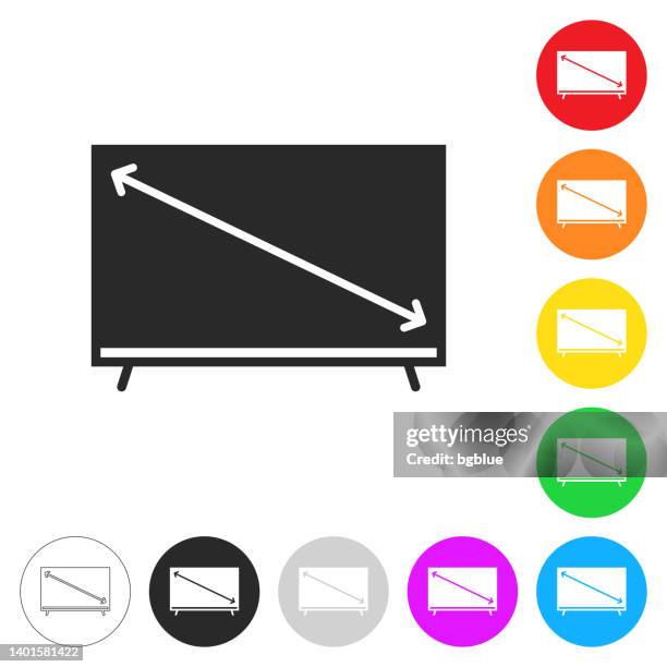 tv screen size. icon on colorful buttons - inch stock illustrations